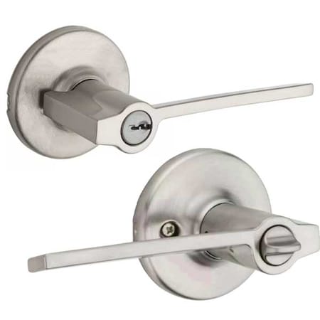Kwikset Ladera Entry Single Cylinder Door Lever Set with SmartKey Technology / Round Rose / Satin N KWS-405LRL-RDT-15-CP-K6-V1
